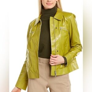 LAFAYETTE 148 New York Lacquered Leather Jacket Green Size Medium